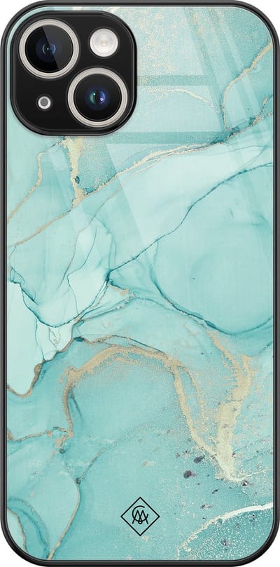 Casimoda® hoesje - Geschikt voor iPhone 14 - Marmer mint groen - Luxe Hard Case Zwart - Backcover telefoonhoesje - Mint