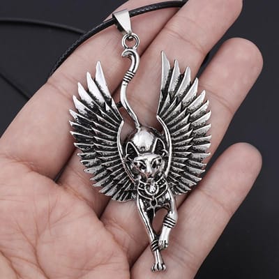Collier Chat Égypte Doré pour Femmes Hommes Bijoux Anciens Égypte Collier Bastet Vintage Amulette Talisman argenté