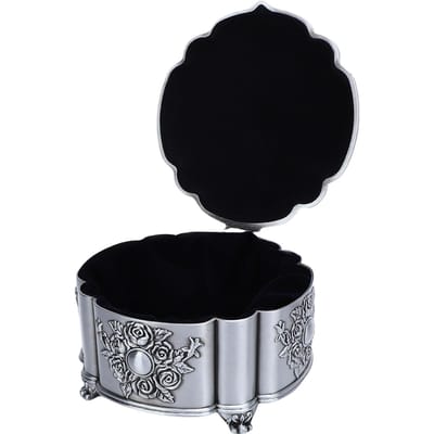 Vintage Sieradendoos Zinklegering Antiek Snuffeldoosje Souvenirdoos Emboss Roos Patroon Fluweel Interieur voor gray