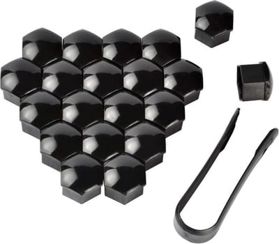 Zwarte wielbout wielmoer doppen - 20 stuks - 17mm - inclusief demontagetool