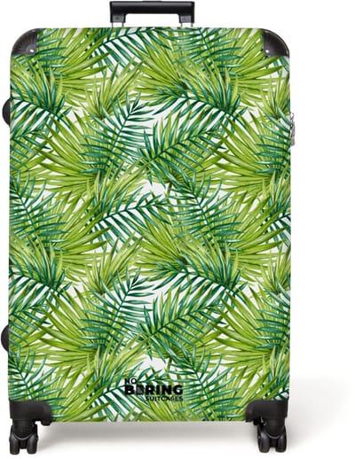 NoBoringSuitcases.com® - Koffer groot - Reiskoffer lichtgewicht - Palm bladeren patroon licht groen - Rolkoffer met 4 wielen - Grote trolley XL - 98 liter bagage