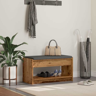 vidaXL - Hallenbank - Oudhout - 83 - x - 38 - x - 45 - cm - Geengineerd - Hout - en - Stof