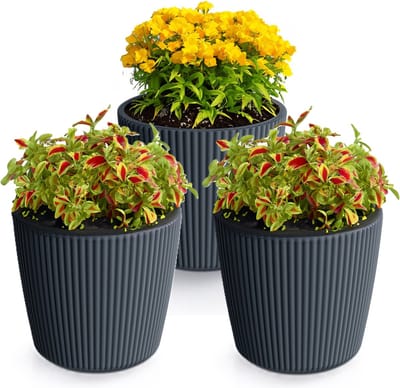 Prosperplast Plantenpot/bloempot Buckingham - 3x - buiten/binnen - antraciet - D14 x H13 cm