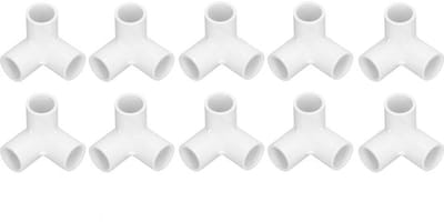 Verpakking van 10 3-weg 90 graden rechthoekige PVC-kunststofbuizen, 90 graden hoek, T-hoek, binnendiameter 20 mm, wit, voor waterleidingen, meubels en kassen