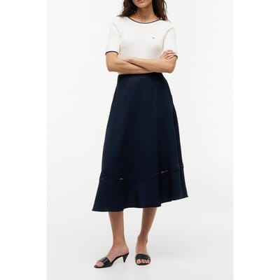 Tommy Hilfiger Logo Flare Midi Skirt With Linen Dark Night Navy Größe: 34 | Midiröcke Outlet | Damen | Weiß