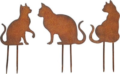 Katten Roeststekers - Tuin Decoratie - Buiten Versieren - Set van 3 - 12x18cm - Roestkleurig