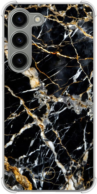Hoesje (shockproof) geschikt voor Samsung Galaxy S23 - Black marble elegance - Extra sterke case - TPU/polycarbonaat - Marmer - Zwart, Transparant
