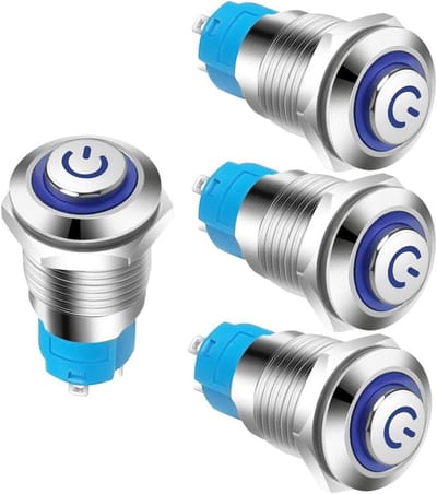 Drukknop Schakelaar - Metaal Vergrendelbaar - Waterdicht Werken - LED Indicatie - 12mm Gat - Blauw
