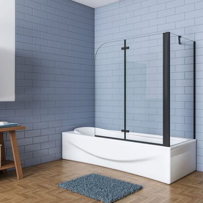 Aica Luxe Badwand 100x75x140cm-2-Delig Inklapbaar 6mm Transparant Easy Clean Gehard Glas-mat zwart-Eenvoudige Montage