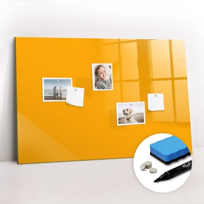 Tulup Whitebord - Kleur Lichtoranje Magneetbord - 90 cm x 60 cm - Magnetisch Memobord - Scandinavisch Design Bord - Magneetbord Keuken - Planning Muur - Gratis 5 Sterke Magneten + Whiteboard Marker & Wisser - Magneetbord Keuken - Magneetbord Muur
