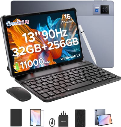 DOOGEE U13 VIP - Tablet - 32GB RAN + 256GB ROM /2TB - Gemini AI - 13 inch 90Hz FHD - 11000mAh/18W - 4 luidsprekers - 13MP + 5MP - 2.4G/5G WiFi - Widevine L1 - Bluetooth 5.0 - OTG - GPS - Face ID - met toetsenbord/gamepad/muis - Grijs