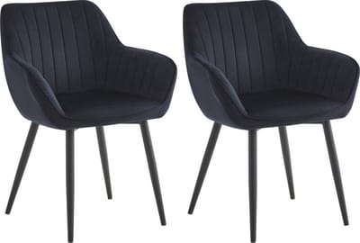 Colenis® - Luna Eetkamerstoel - Set Van 2 - Zwart - Fluweel - Industrieel - Met armleuning