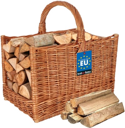 KOTARBAU® Haardhoutmand, Houtmand, 45 x 29 x 45 cm, Bruin, Haardmand, Houtmand met Handvatten, Rieten Mand met Handvat, Rechteckig, Natuurlijk