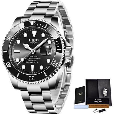 LUIK Topmerk Luxe Mode Duikhorloges Heren 30ATM Waterdicht Datumhorloge Sporthorloge Heren Quartz Horloge zwart/zilver