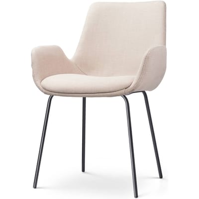 Nolon Nora-Eef Eetkamerstoel Beige - met Armleuning - Stof - Zwart Metalen Poten - Lage Armleuning - Modern - Design - Scandinavisch