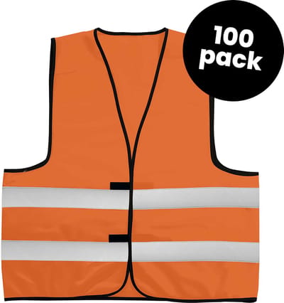 100-pack oranje veiligheidshesjes - Veiligheidsvesten oranje - Veiligheidshesjes volwassenen - Hesjes auto - Hesjesfabriek