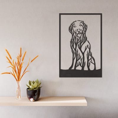 Wanddecoratie Golden Retriever - Muurdecoratie Golden Retriever - Muurdecoratie Hout - Wanddecoratie Hout - Muurdecoratie Woonkamer - Wanddecoratie Woonkamer - Wanddecoratie Industrieel - Wanddecoratie Dieren - Home Decor - Line Art - 43.5 x 29 cm