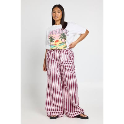 boohoo Dames Plus Gestreepte Poplin Wijde Broek Met Trekkoord | Roze | Maat: 44