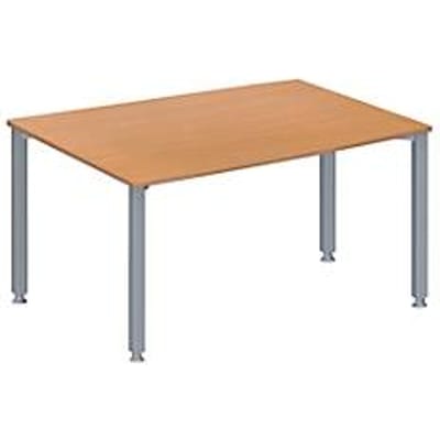 Schäfer Shop Genius vergadertafel MODENA FLEX, ton, 4-poots vierkante buis, B 1400 x D 1000/800 x H 720-840 mm, beuken/blank aluminium RAL 9006