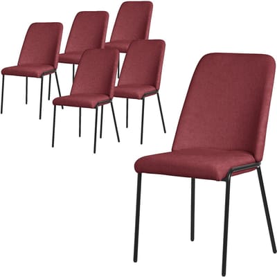 Eetkamerstoelen set van 6 rood met rugleuning, gestoffeerde stoelen voor eetkamer & keuken ML-Design