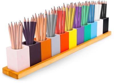 Dailygoods- Kleurpotloodhouder Houten - Bureau Organizer - Montessori Pennenhouder - 11 Kopjes - Kleurrijk - Netjes Bureaublad