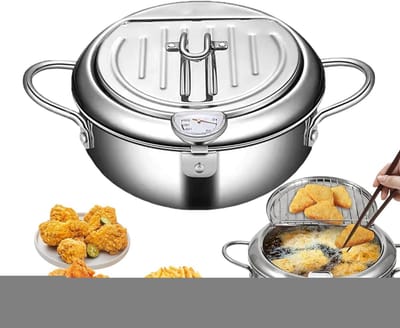 Inductie Frituurpan - Olie Pan - Lekker Frituren - Met Ingebouwde Thermometer - 28CM - Zilver