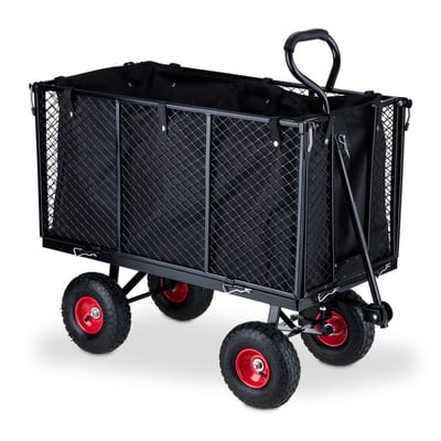 bolderkar met luchtbanden - klapbare zijwanden - 500 kg - zwart-rood