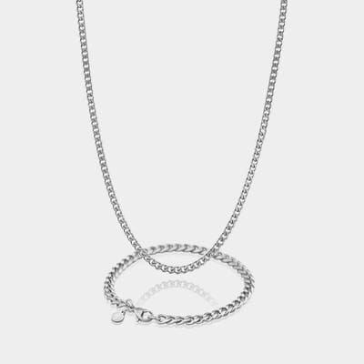 Cuban Ketting 3 mm x Cuban Armband 5 mm - Zilveren Schakelketting en Schakelarmband Heren - 50/19 cm lang - Olympus Jewelry