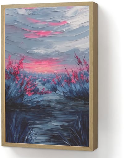 Wandlamp 40x60 cm - Oplaadbaar - Schilderij - Zonsondergang - Bloemen - Rivier - Wandlampen binnen woonkamer - Slaapkamer lamp - Decoratieve nachtlamp - Vloerlamp draadloos