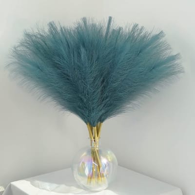 30 Stuks Kunstmatige Pampasgras Blauw 55 cm - Fluffy Decoratie voor Vaas, Droogbloemen voor Maritieme, Badkamer en Woonkamer Decoratie