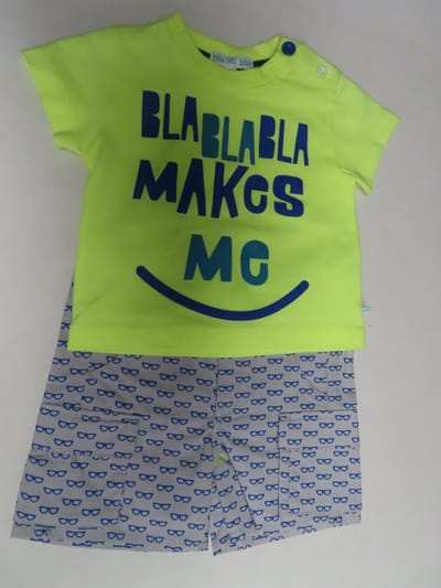 Ensemble - Jongen - T shirt fel geel + short grijst ,blauw - 3 maand 62