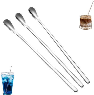 3 stuks - Koffielepel van 304 roestvrij staal - Koffielepel met lange steel - Zilver - 15 cm - Menglepel voor in de bar - Roerlepel van roestvrij staal met lange steel - Geschikt voor koffie, thee, ijsdranken en cocktails