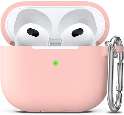 Hoesje Geschikt voor Apple AirPods 3 - Licht Roze - Casemania Liquid Siliconen Bescherm Hoes met Bevestigingslus & Karambijnhaak