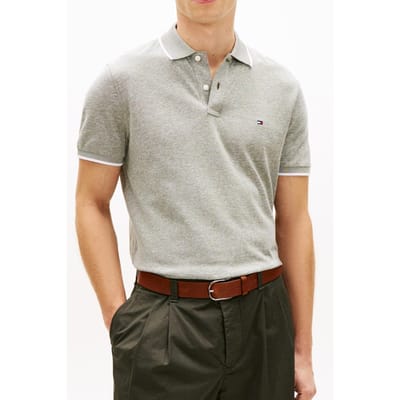 Tommy Hilfiger Cotton Linen Pique Polo Dark Artichoke Größe: M | Poloshirts Outlet | Herren | Weiß