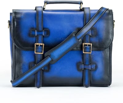 DE LAMASSU® Bastien Leren Aktetas 17 inch – Unisex Business Laptoptas van Volnerf Rundleer – Vintage Werktas met Dubbele Gesp
