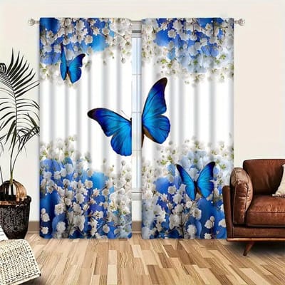 2 stuks Set van Elegante Bloemen- & Plantenpatroon Semi-Transparante Gordijnen voor Privacy en Decoratie - Tunnelontwerp, Perfect voor Slaapkamer, 50W160H(CM)x2Panel&Grommet Top gray