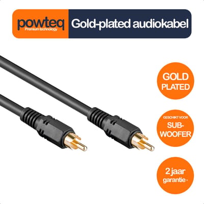Powteq premium subwoofer kabel - 2 meter - Dubbel afgeschermd - Gold-plated - Extra stevig