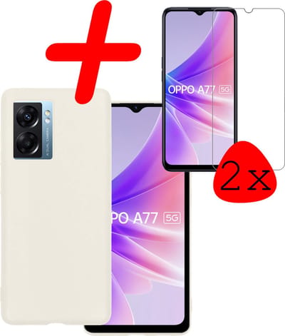 Hoesje Met 2x Screenprotector - Geschikt voor OPPO A77 - Sterk & Shockproof - Back Cover - Siliconen Case - Telefoon Hoes - Wit