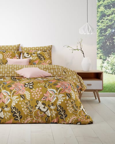 Mistral Home - DEKBEDOVERTREK - katoen renforcé - 140 x 200 cm + 65 x 65 cm - eenpersoons - botanisch - geel