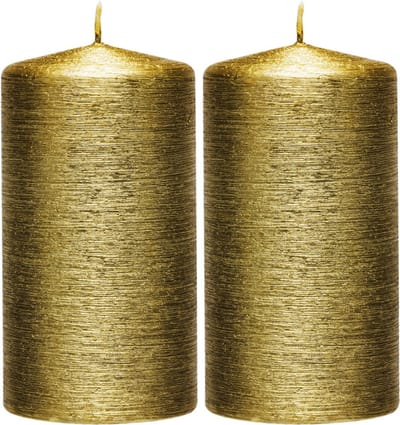 Enlightening Candles Cilinderkaars - 2x - stompkaars - goud - 7 x 13 cm - 25 branduren - sfeerkaarsen - kaarsen - Woondecoraties