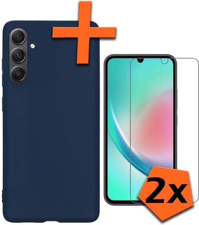 Hoes - Met 2x Screenprotector - Geschikt voor Samsung Galaxy A34 - Sterk & Shockproof - Back Cover - Siliconen Case - Telefoon Hoes - Donkerblauw