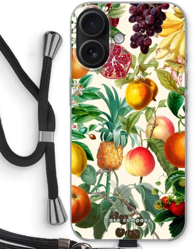 Case Company® - Hoesje met koord geschikt voor iPhone 16 hoesje met Koord - Classic Flora - Telefoonhoesje met Zwart Koord - Bescherming aan alle Kanten en Over de Schermrand