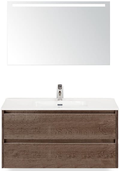 Dante Badmeubelset 100 cm - Tabacco - Keramische Wastafel Wit Cover met Sence Spiegel