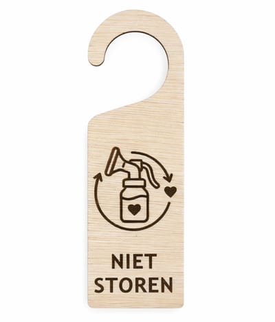 Houten Deurhanger "Niet Storen" - Kolf Bordje met Icoon - Privacy tijdens Kolven & Borstvoeding - Origineel Kraamcadeau - Duurzaam Gegraveerd Hout