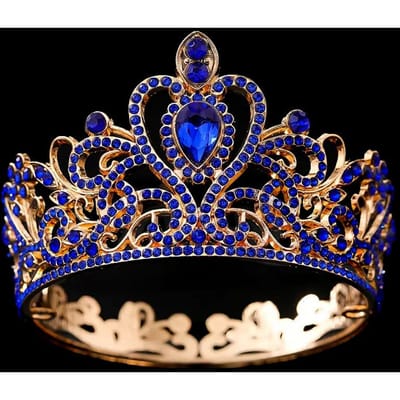 Barokke Ronde Kroon Bruidskroon Tiara Prinses Verjaardagskroon Haaraccessoires Trouwjurk Podium Volledige Kroon blue