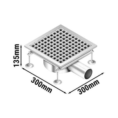 GGM Gastro Edelstahl Bodenablauf - 300x300mm - flache Ausführung & seitlicher Ablauf - Ø 70mm