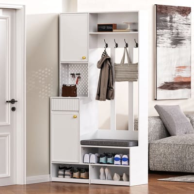 Sweiko Garderobekast - Schoenenbank - 4 haken - Lade - 100×180×35 cm - Wit