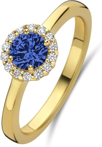 New Bling - 9NB-1540-50 - zilveren ring met witte en safierblauwe zirkonia - 925 sterling silver - gold plated