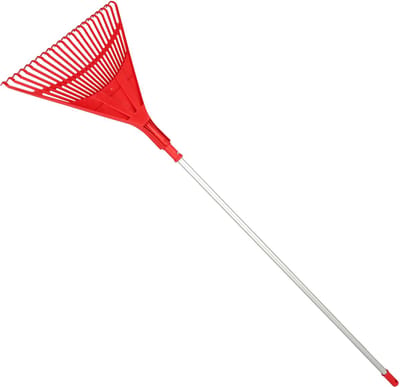 KOTARBAU® Bladhark, Tuinhark van Kunststof, 50 cm, met Aluminium Steel, 130 cm, Extra-Click, Gazonhark, Waaierbezem, Stevige Hark, Hark voor Gras Tuin Gazon, Rood & Zilverkleurig