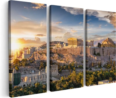 Artaza Canvas Schilderij Drieluik Akropolis van Athene, Griekenland - Architectuur - 180x120 - Groot - Foto Op Canvas - Canvas Print